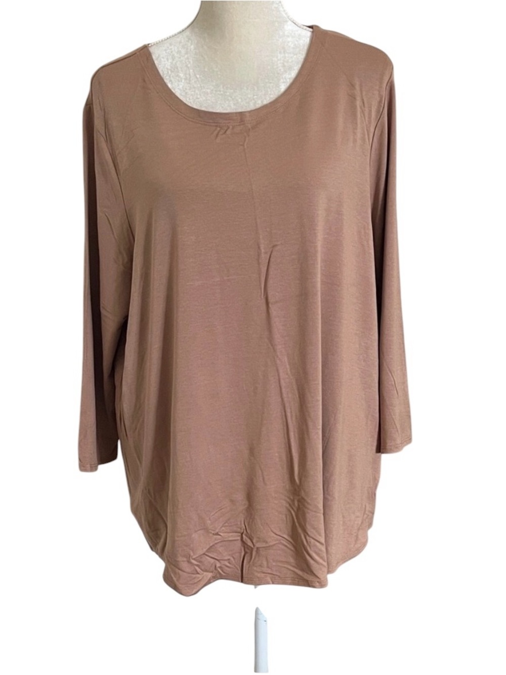 Cupio Womens 2X Soft Knit Crew Neck Long Sleeve Top Taupe Beige Plus Size
